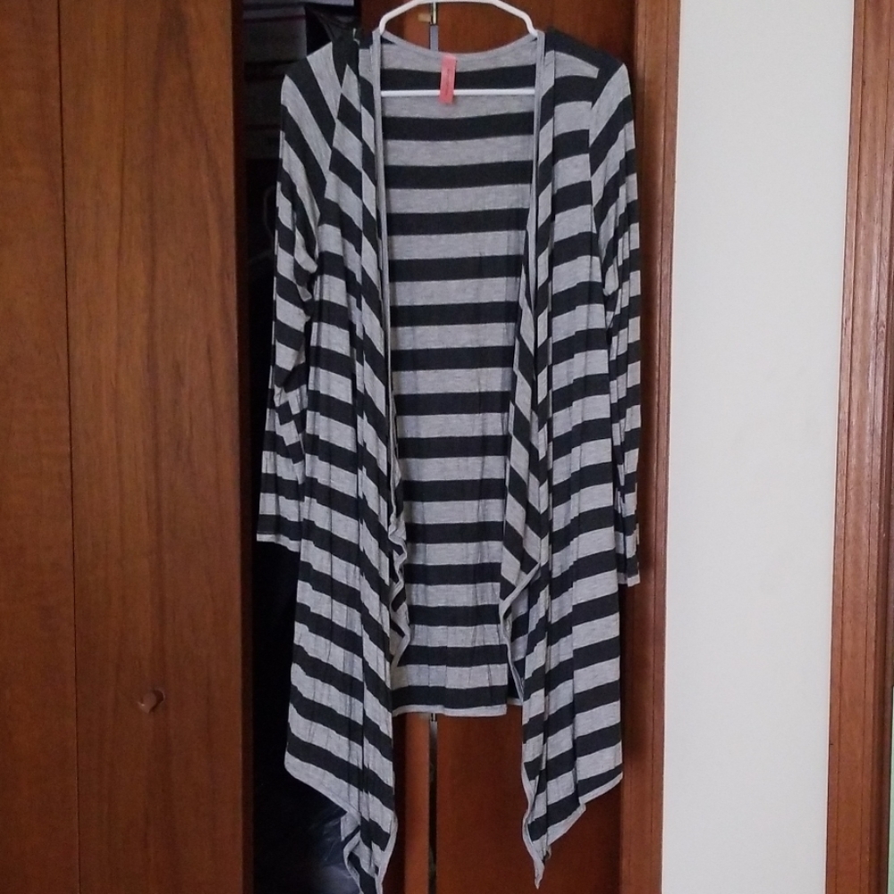 Striped long sleeve coverup